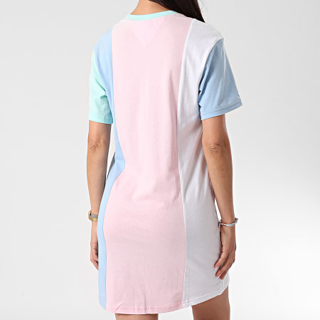 Tommy Jeans - Robe Tee Shirt Femme Color Block 0965 Rose Bleu Vert