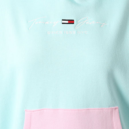 Tommy Jeans - Sweat Capuche Femme Color Block 1297 Mint Rose Bleu Pastel