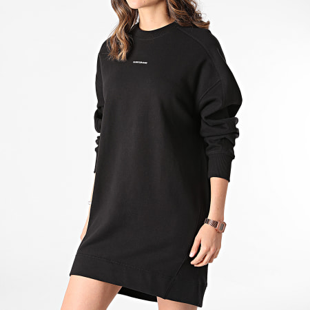 Calvin Klein - Vestido de sudadera con cuello redondo de micro marca para mujer 6514 Negro