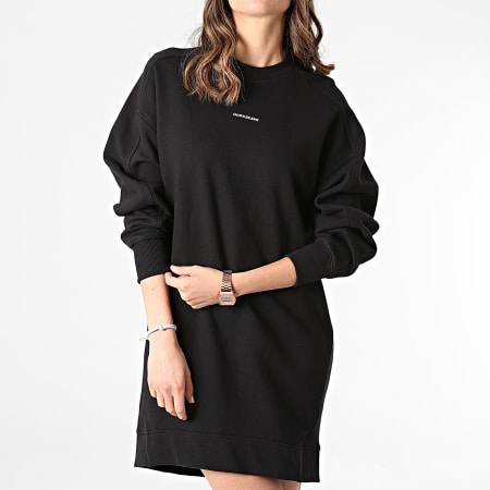 Calvin Klein - Vestido de sudadera con cuello redondo de micro marca para mujer 6514 Negro