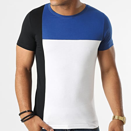 LBO - Tee Shirt Bande Tricolore 1774 Blanc Noir Bleu Roi