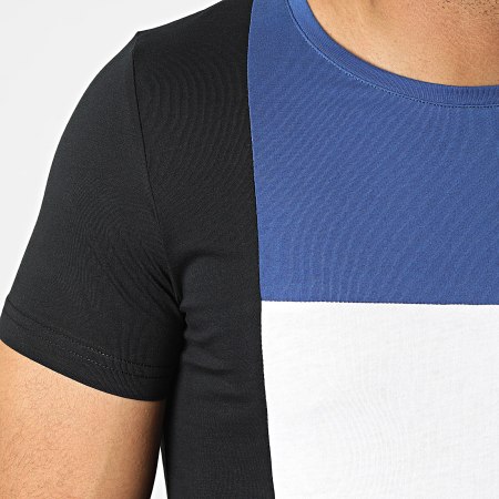 LBO - Tee Shirt Bande Tricolore 1774 Blanc Noir Bleu Roi