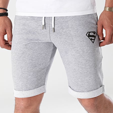 DC Comics - Pantalón corto de chándal con logotipo en gris jaspeado negro