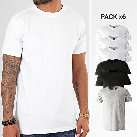 Urban Classics - Lote de 6 camisetas básicas TB2684C Negro Gris Brezo Blanco