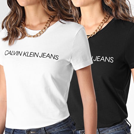 Calvin Klein - Lot De 2 Tee Shirts Femme Institutional Logo 6466 Noir Blanc