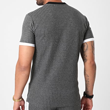 Ikao - Ensemble Short Tee Shirt A Rayures LL466 Gris Anthracite Chiné