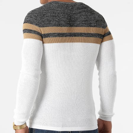 LBO - Pull Tricolore 0079 Gris Camel Blanc