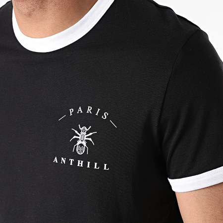 Anthill - Camiseta Ringer Logo Pecho Negro Blanco