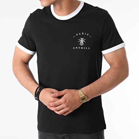 Anthill - Camiseta Ringer Logo Pecho Negro Blanco
