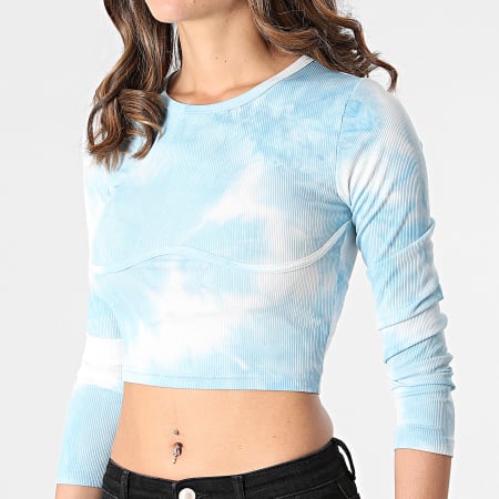 Project X Paris - Tee Shirt Crop Manches Longues Femme F212202 Bleu Ciel