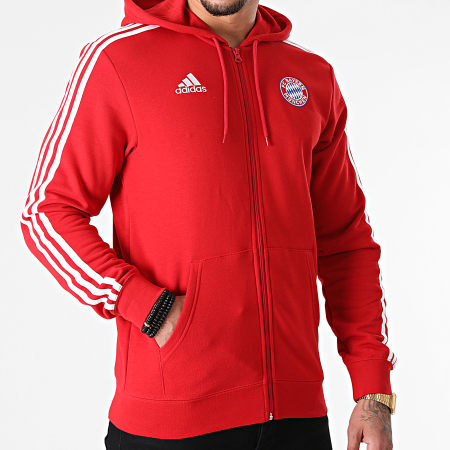 adidas - Sweat Zippé Capuche A Bandes FC Bayern GR0690 Rouge