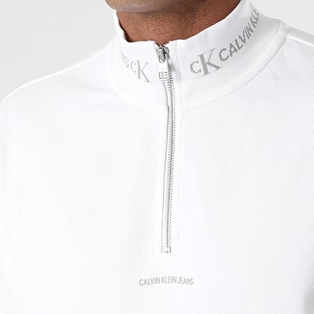 Calvin Klein - Sweat Col Zippé Logo Jacquard Mockneck 7321 Blanc