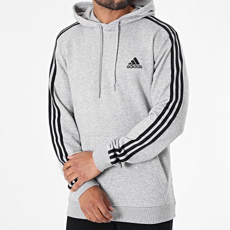 Adidas Sportswear - GK9080 Felpa con cappuccio a 3 strisce grigio erica