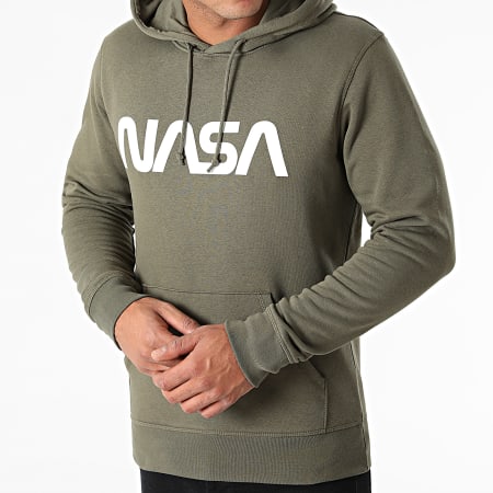 NASA - Felpa con cappuccio Worm Series Logo Khaki Bianco