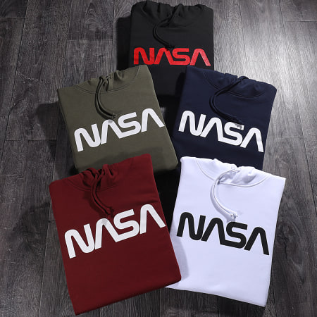 NASA - Felpa con cappuccio Worm Series Logo Khaki Bianco