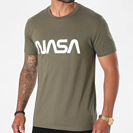 NASA - Tee Shirt Worm Series Logo Vert Kaki Blanc