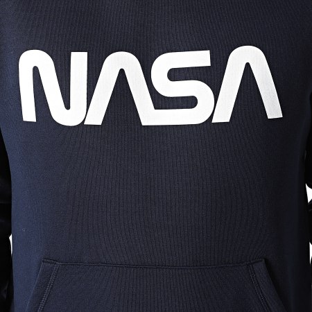 NASA - Sweat Capuche Worm Series Logo Bleu Marine Blanc