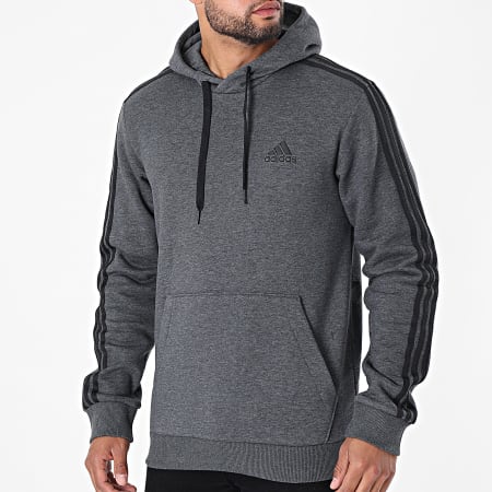 Adidas Sportswear - GK9082 Felpa con cappuccio 3 strisce grigio antracite