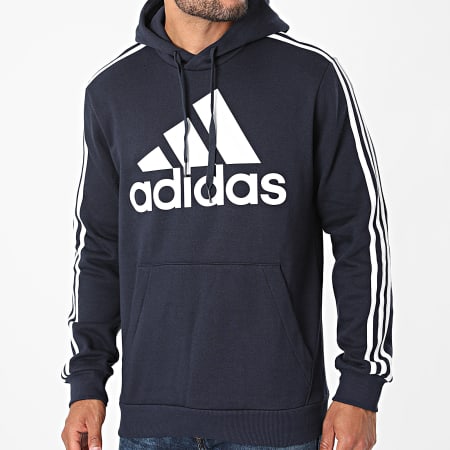 Adidas Sportswear - Felpa con cappuccio a 3 strisce Big Logo H14642 blu navy