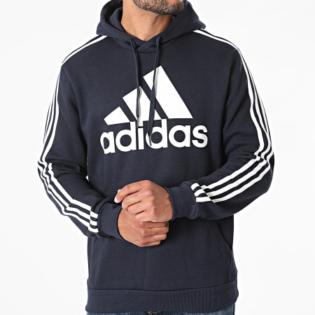 Adidas Sportswear - Felpa con cappuccio a 3 strisce Big Logo H14642 blu navy