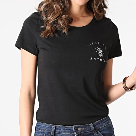 Anthill - Maglietta da donna con logo sul petto, nero e bianco