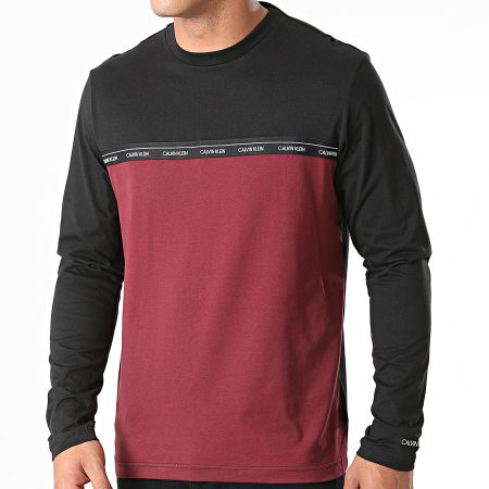 Calvin Klein - Tee Shirt Manches Longues Logo Stripe 7311 Noir Bordeaux