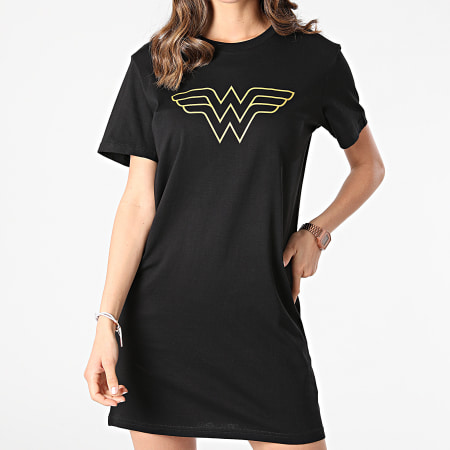 Wonder Woman - Tee Shirt Robe Femme Big Logo Noir Doré