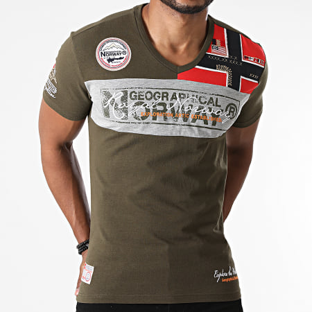 Geographical Norway - Tee Shirt Col V Jidney Vert Kaki