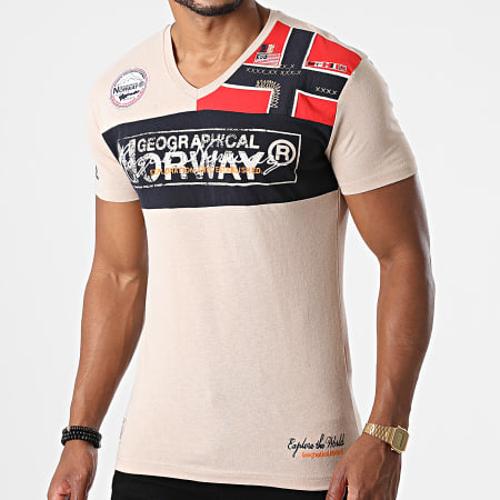 Geographical Norway - Tee Shirt Col V Jidney Beige