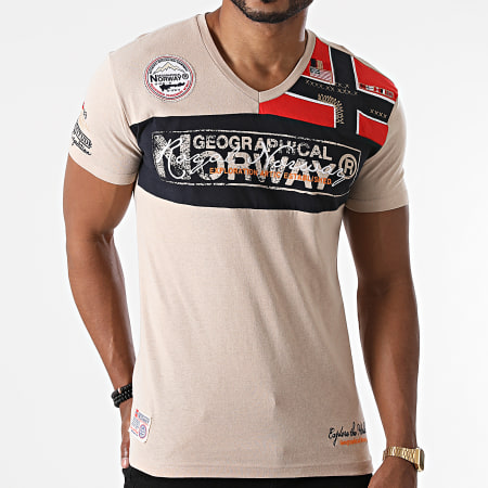 Geographical Norway - Tee Shirt Col V Jidney Beige