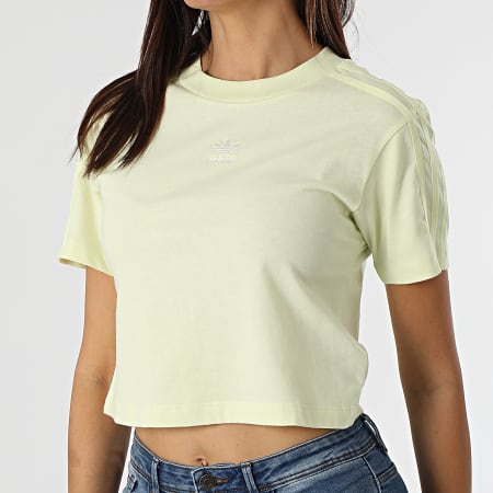 Adidas Originals - Camiseta Striped Tennis Crop Tee de mujer Luxe H56452 Light Yellow