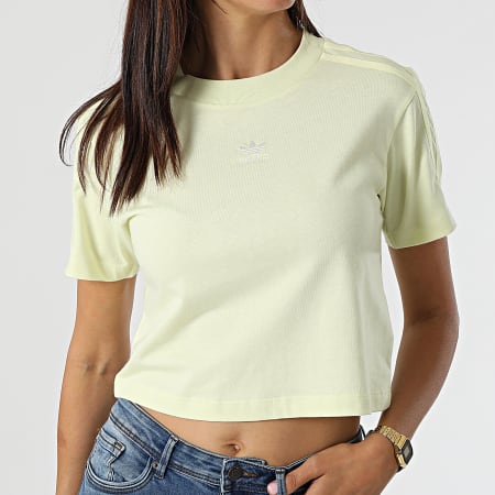 Adidas Originals - Tee Shirt Crop Femme A Bandes Tennis Luxe H56452 Jaune Clair