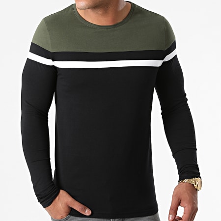 LBO - Tee Shirt Manches Longues Tricolore 1814 Vert Kaki Noir
