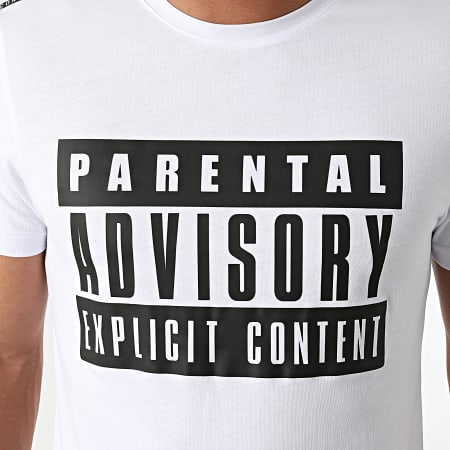Parental Advisory - Tee Shirt A Bande Tape Blanc Noir