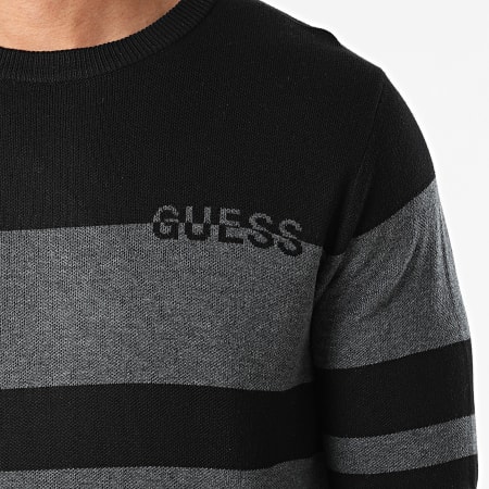 Guess - Pull A Rayures M1YR61-Z2UZ0 Noir Gris Anthracite Chiné