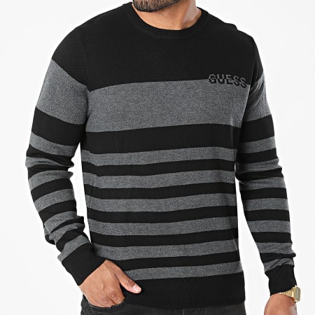 Guess - Pull A Rayures M1YR61-Z2UZ0 Noir Gris Anthracite Chiné