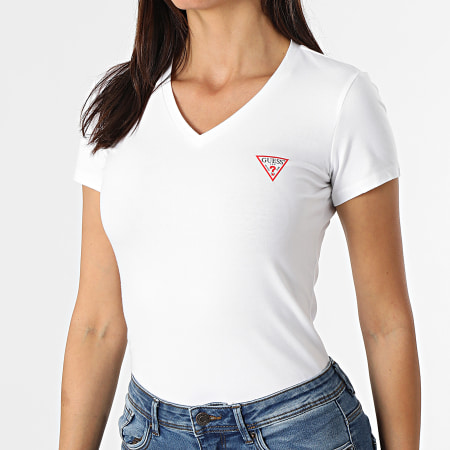 Guess - Tee Shirt Femme Col V W1YI1A-J1311 Blanc