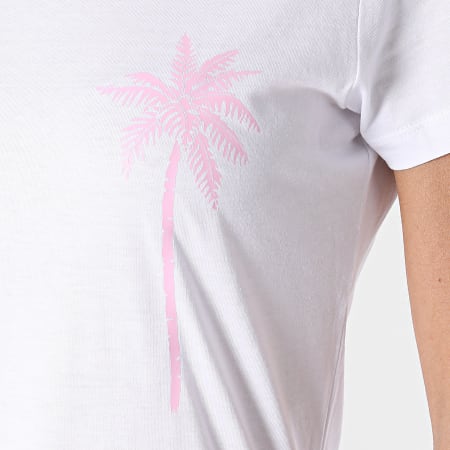 Luxury Lovers - Tee Shirt Femme Palm Blanc Rose