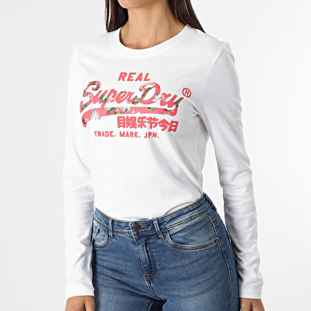 Superdry - Tee Shirt Manches Longues Femme Vintage Label Infill Blanc