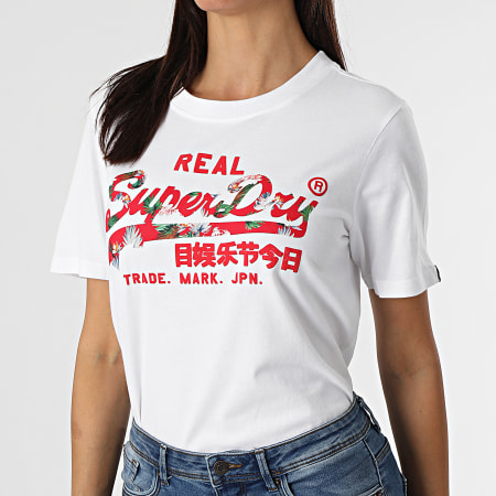 Superdry - Tee Shirt Femme Vintage Label Infill Blanc