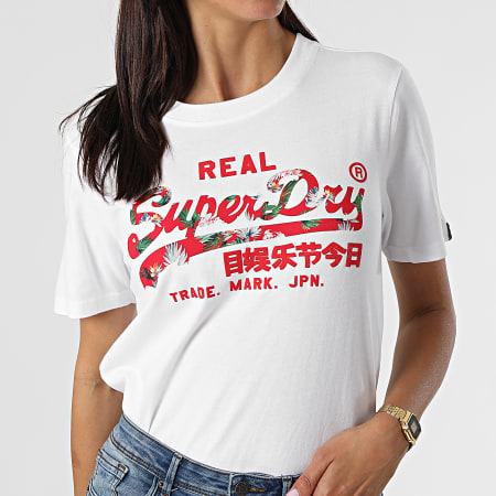 Superdry - Tee Shirt Femme Vintage Label Infill Blanc