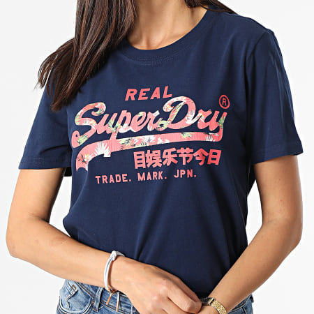 Superdry - Tee Shirt Manches Longues Femme Vintage Label Infill Bleu Marine