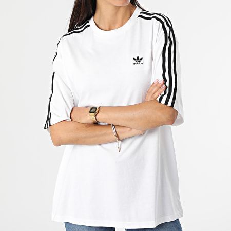 Adidas Originals - Tee Shirt Oversize Femme A Bandes H37796 Ecru