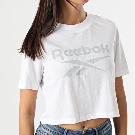 Reebok - Camiseta Reebok Identity Crop Mujer GR9387 Blanco Plata