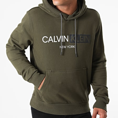 Calvin Klein - Felpa con cappuccio con logo grafico a contrasto 7168 Verde Khaki