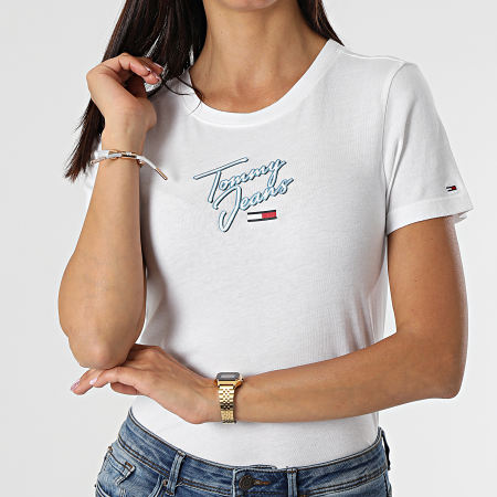 Tommy Jeans - Tee Shirt Femme Skinny Script 9558 Blanc