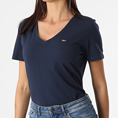 Tommy Jeans - Tee Shirt Slim Femme Soft 9385 Bleu Marine