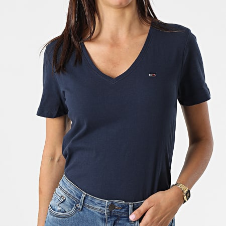 Tommy Jeans - Tee Shirt Slim Femme Soft 9385 Bleu Marine