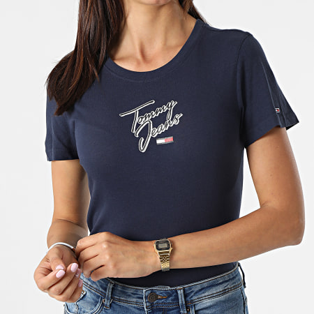 Tommy Jeans - Tee Shirt Skinny Femme Script 9558 Bleu Marine