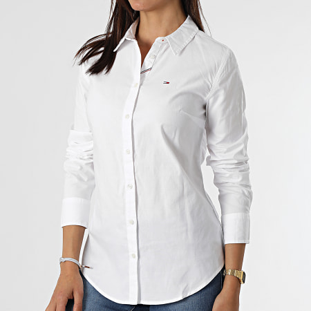 Tommy Jeans - Chemise Slim Femme A Manches Courtes Oxford 9978 Blanc